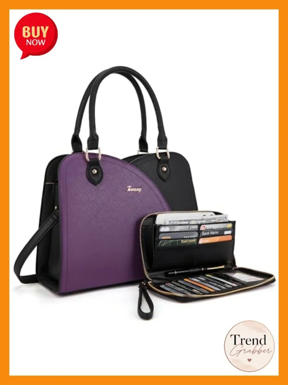 Women's Satchel Handbag with Wallet Set 2-Piece Faux Leather Shoulder Bag